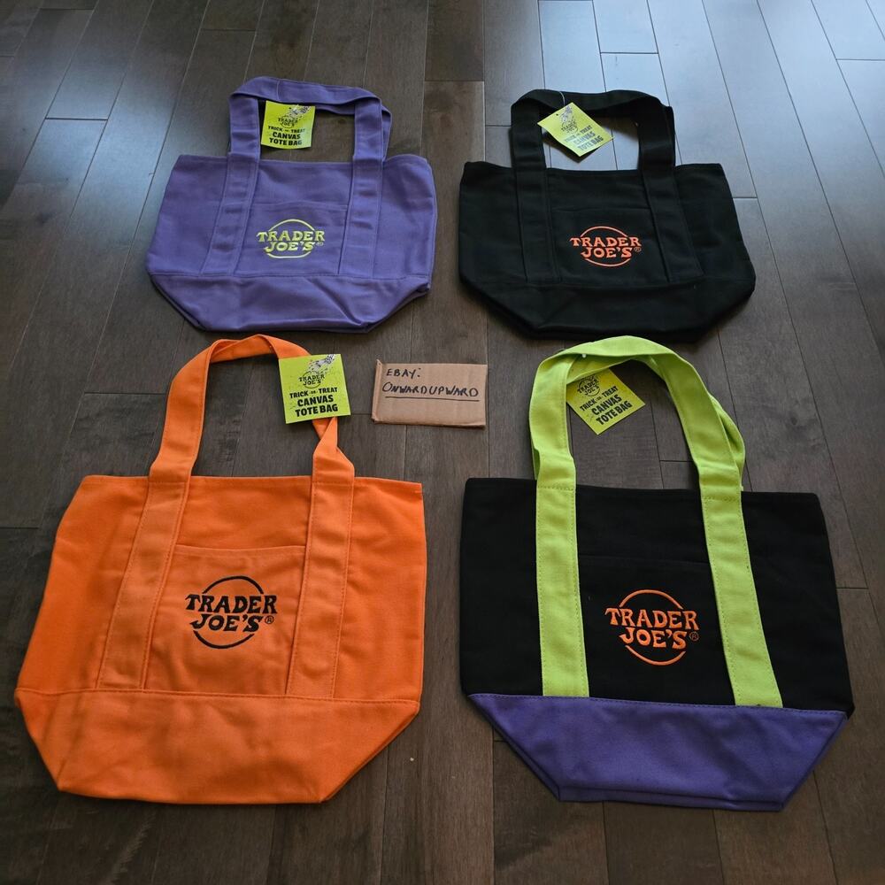 Trader Joes Mini Tote Bags Lot of 4 - Halloween Limited Collection All Colors! - Picture 3 of 9